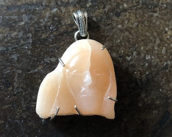 Carved Alabaster Indigenous/Native American Face with Feather, Sterling Silver Prong Setting