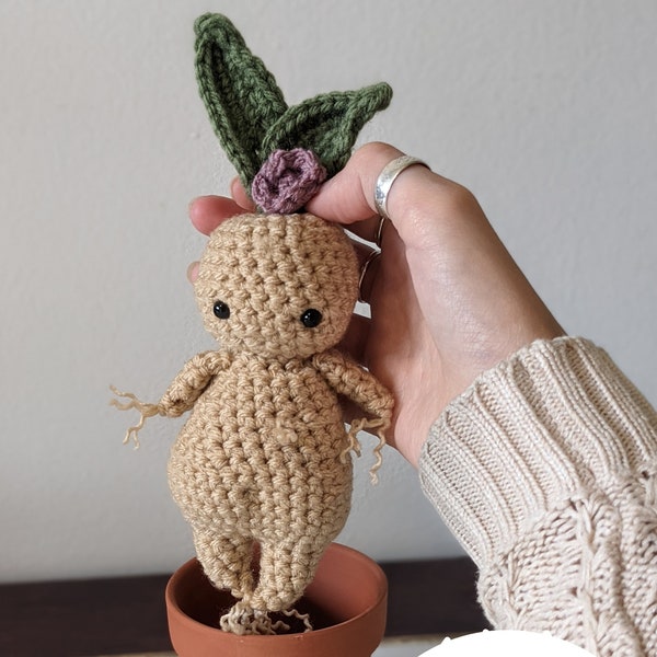 Mandrake crochet pattern - Plant crochet - Amigurumi mandragora - Cute crochet plant - Easy crochet pattern - Cosmos crochet qc - Roots