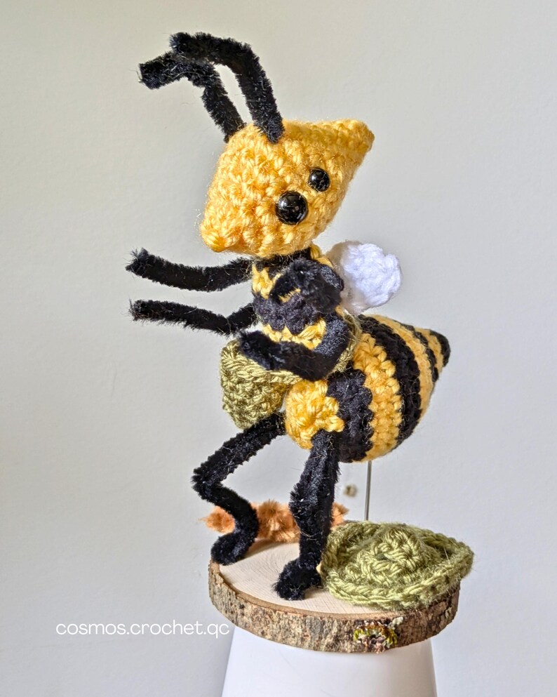 Crochet wasp amigurumi close-up showcasing wings and texture details