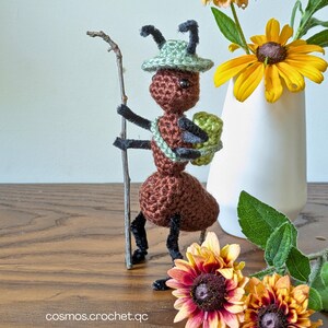 Crochet ant amigurumi DND character with tiny fantasy details and textured yarn