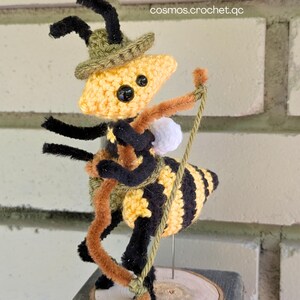 Cute crochet wasp plushie with fantasy armor and detailed stitching