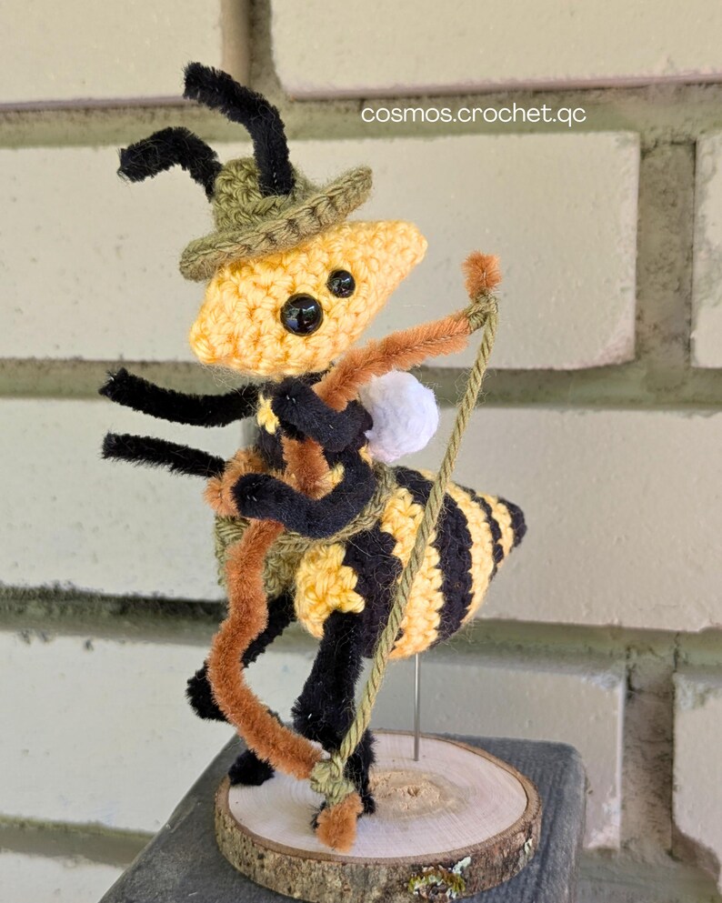 Cute crochet wasp plushie with fantasy armor and detailed stitching