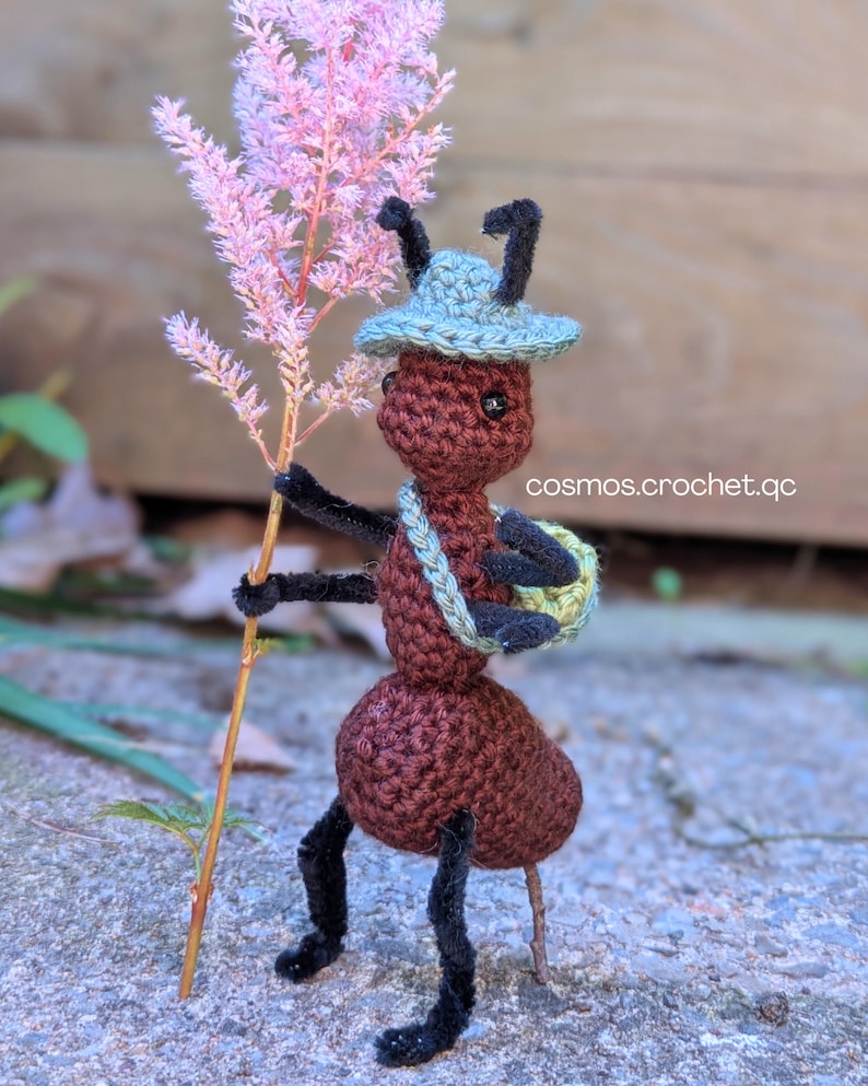 Small crochet ant plush character for DND inspired insect crochet pattern