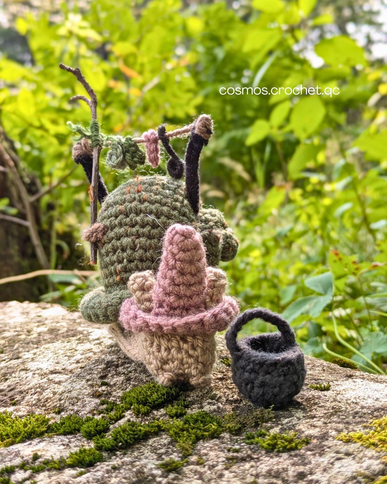 Soft crochet snail plush for tabletop RPG fantasy themed collection