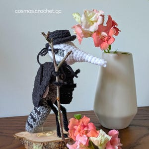 Handmade crochet plague doctor character inspired by DND gothic fantasy theme