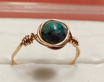 US size 6 12 ring healing stone gift for her elegant chrysocolla jewelry copper chrysocolla ring /'messenger/' wire wrapped copper ring