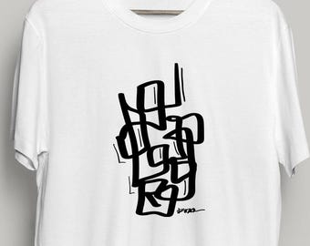 Camiseta unisex de arte abstracto “Una solución” – Camiseta en blanco y negro, estilo urbano minimalista, obra de arte Fitar