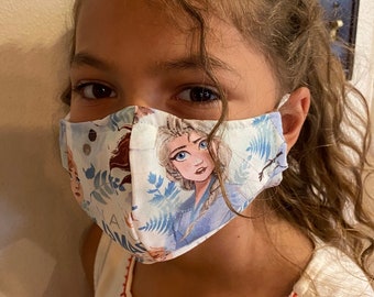 Elsa and Anna Frozen 3Ply Adjustable Face Mask w/ Nose Wire, handmade & washable: Baby Toddler Child Kids Woman FAST SHIPPING