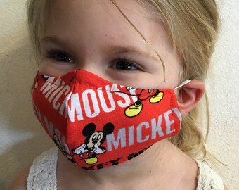 Mickey Mouse 3Ply Adjustable Handmade Face Mask w/ Nosewire: Baby Toddler Child Kids Adult