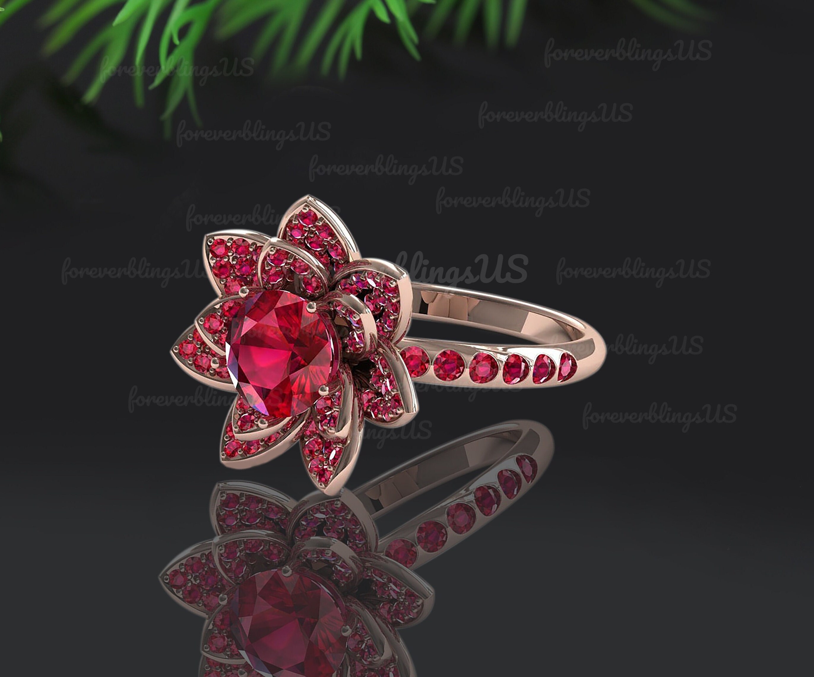 Ruby ring flower ring vintage engagement ring july Etsy