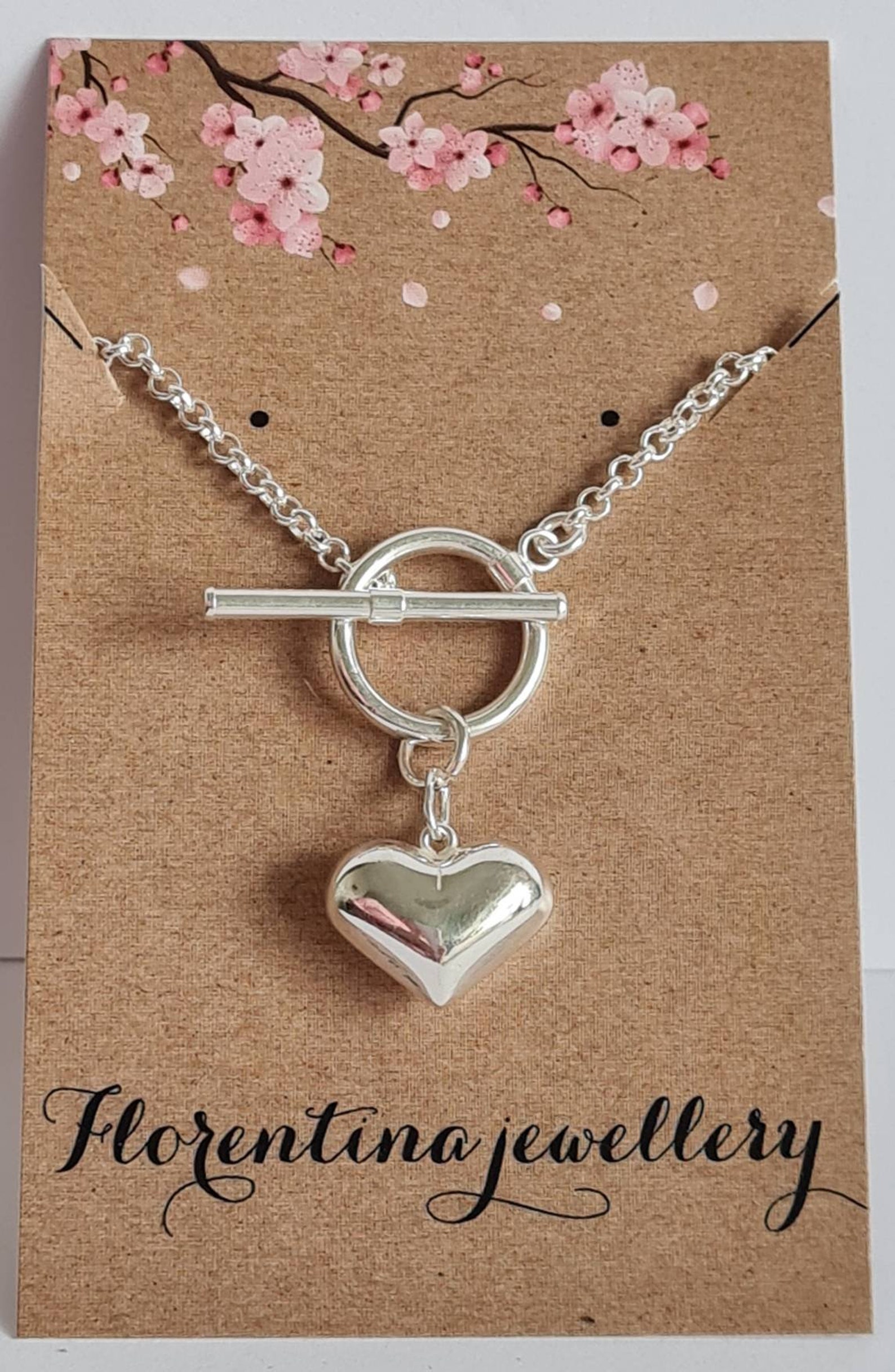 925 Sterling silver heart T bar necklace Etsy