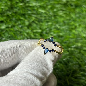 Pear Blue Sapphire Ring Enhancer: 14K Yellow Gold & 925 Silver