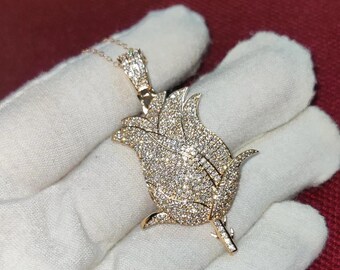 Rose Diamond Round Simulated Diamond Pendant,Rose Diamond Love Theme Pendant 925 Sterling Silver 14K Rose Gold Plated For Special Occasion