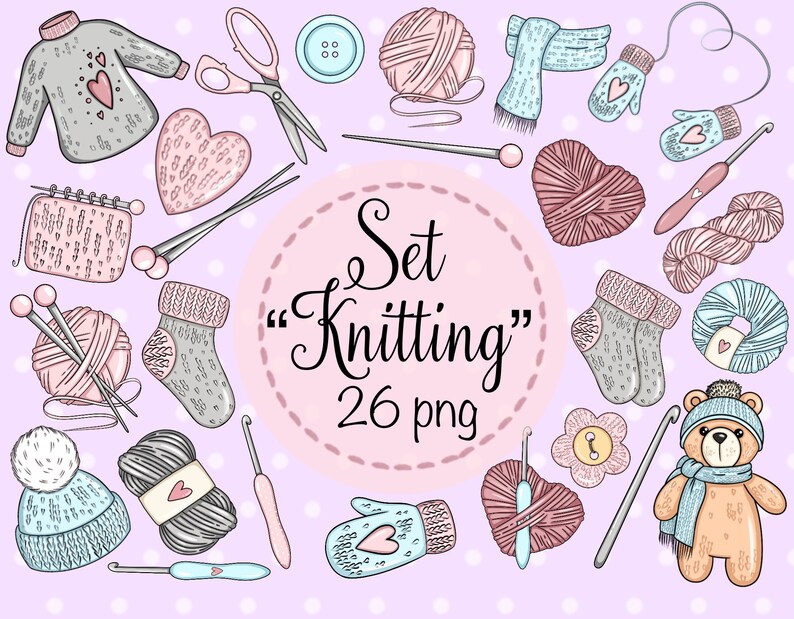Clipart knitting crocheting set illustrations for knitter Etsy