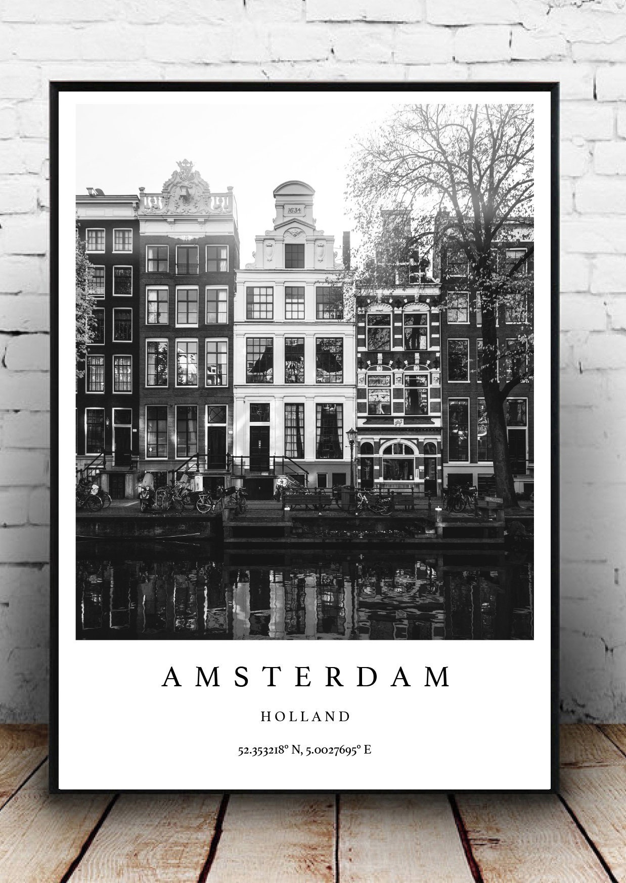 Amsterdam Holland Travel Poster Zwartwit City Print Etsy