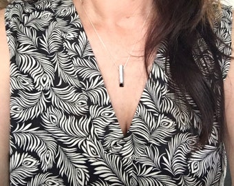 Sterling Silver Bar Pendant Necklace: Minimalist Matte Silver