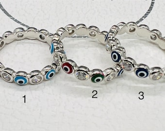 Evil Eye 925 Sterling Silver Rings / Protection Stackable Ring / Spiritual Ring / Thumb Ring / Blue, Navy, Colorful Rings / Gift for Her