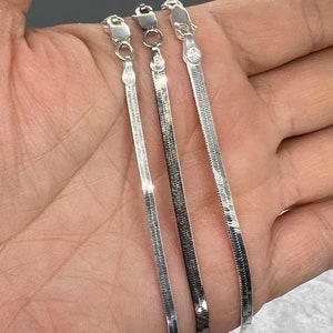 Silver Herringbone Snake Necklace / Flat Choker Chain / Italian Design Silver Simple Chain / Gift for Her