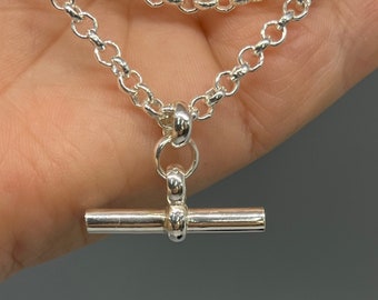 Silver Belcher Link Chain T-Bar Necklace  / 925 Sterling Silver / Toggle Pendant Necklace / Contemporary Jewellery / Gift For Her