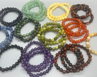 Natural Gemstone Bead Bracelet, Crystal Healing, Yoga Jewelry