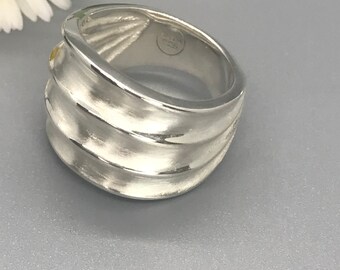 Brushed Sterling Silver Wavy Band Ring, Wide Dainty Ring