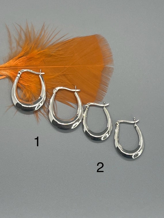 Sterling Silver Wide Oval Hoop Earrings – Latch Back Creole Huggies