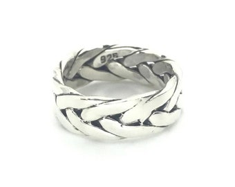 Sterling Silver Braided Ring, Unisex Twisted Band (7mm)