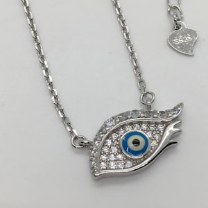 925 Sterling Silver Evil Eye Necklace With Zircon Stones / Protection Necklace / Greek Evil  Eye Necklace /Woman Jewelry /Christmas Gift