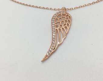 Rose Gold Vermeil Sterling Silver Angel Wing Necklace with Zirconia
