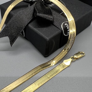 Gold Herringbone Snake Necklace / Flat Snake Choker Chain / Italian Silver Simple Necklace / Gift for Her / Christmas Gift