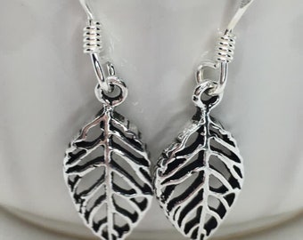 Sterling Silver Hollow Leaf Dangle Earrings, Nature Jewelry
