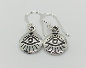 Sterling Silver Evil Eye Dangle Earrings, Good Luck Amulet