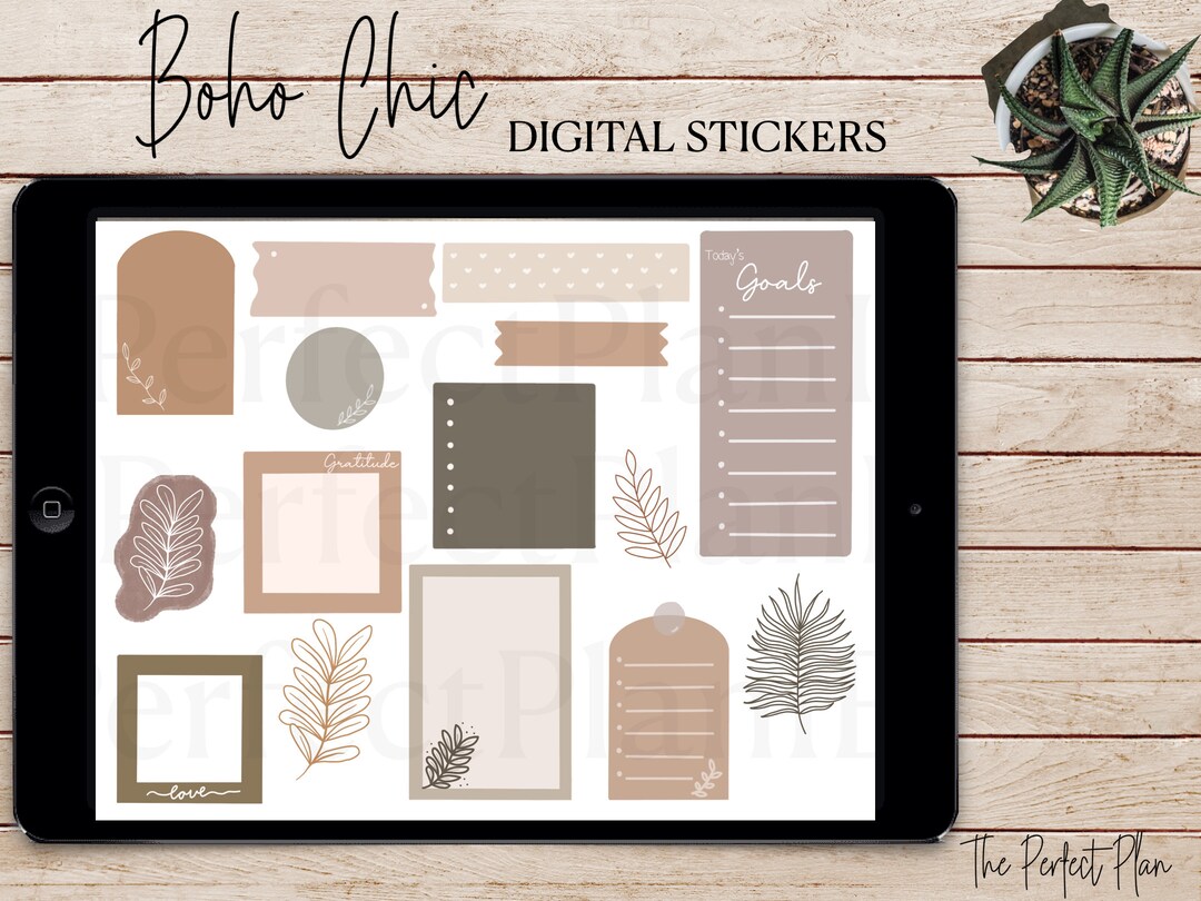 Boho Goodnotes Digital Stickers, Neutral Tones, Boho Stickers for ...