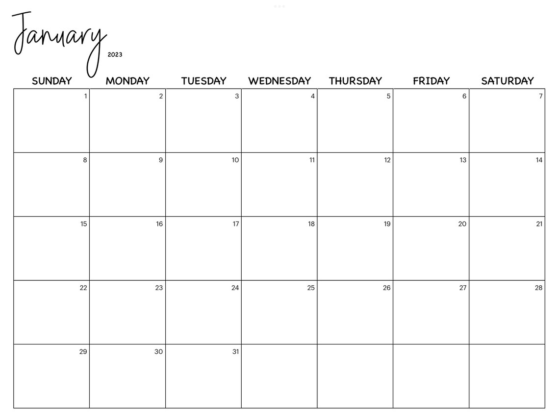 Printable Calendar Printable 2023 Calendar DIY Calendar Etsy