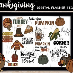 THANKSGIVING Digitale Sticker, GoodNotes Sticker, PNGs, vorgeschnittene digitale Sticker, GoodNotes Elemente, Herbst Sticker, Oktober