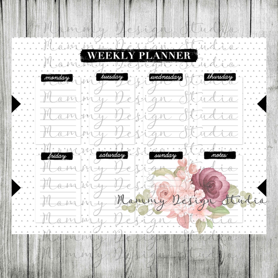 Elegant Black and White Weekly Printable Planner | Instant Download ...
