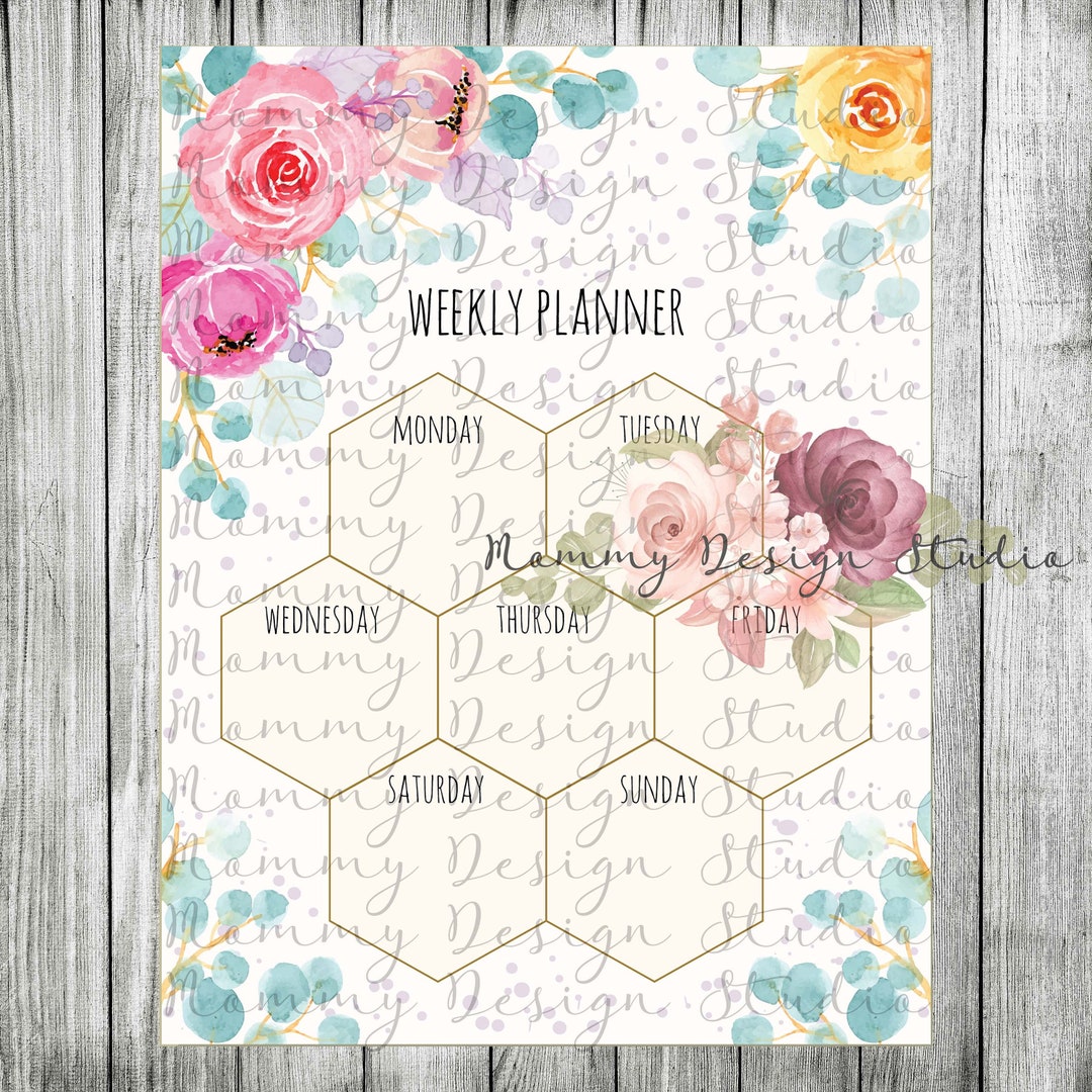 Watercolor Flower Modern Weekly Schedule Printable Planner | Instant ...