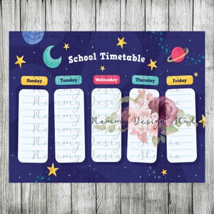 Descarga instantánea temática de Space Galaxy Calendario semanal de regreso a la escuela imprimible / Horario de educación en el hogar / Aprendizaje a distancia / Horario de tareas