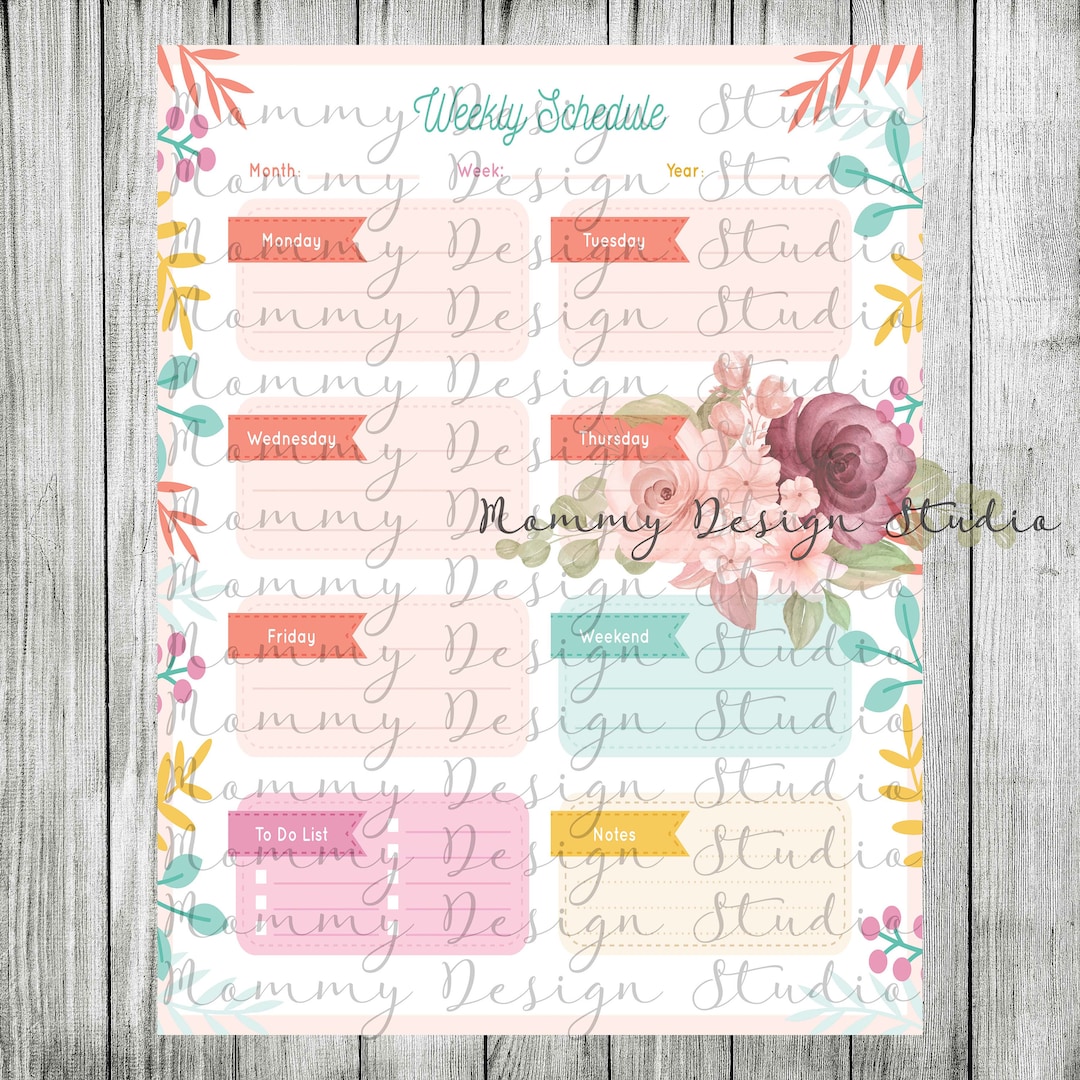 Lovely Flower Weekly Schedule Printable Planner | Instant Download ...