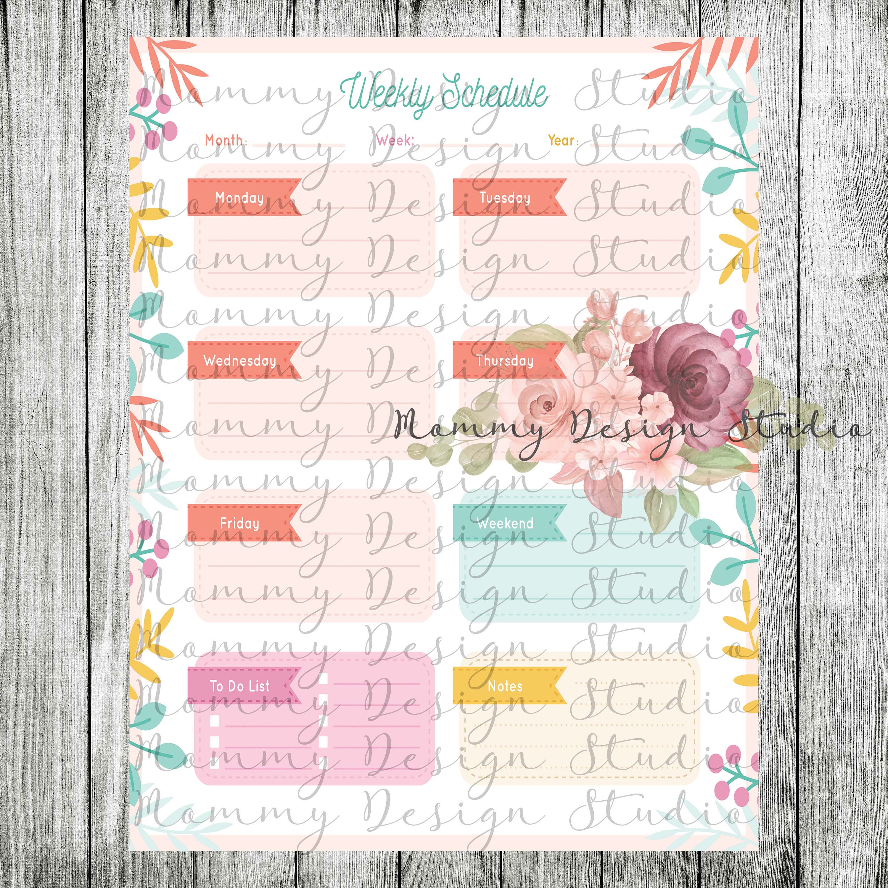 Lovely Flower Weekly Schedule Printable Planner | Instant Download ...
