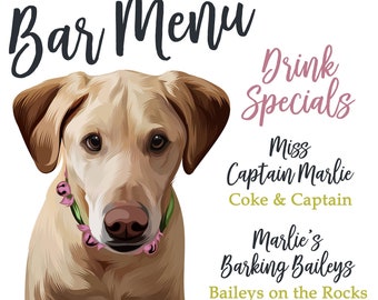 ONE Pet Portrait Signature Cocktail Sign - Custom Dog Drink Sign - Wedding Bar Canvas - Signature Cocktail Menu - Wedding - Dog Portraits