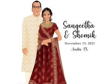 Indian Wedding, Wedding Guest Book Alternative, Personalized Wedding Portrait, Custom Wedding Illustration, Shaadi Wedding, Wedding Gift