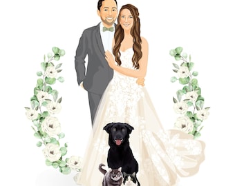 CUSTOM WEDDING ILLUSTRATION - Wedding Portrait, Wedding Guest Book, Couple Illustration, Unique Guest Book Alternative with Florals