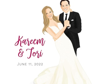 Custom Wedding Illustration, Wedding Portrait, Wedding Guest Book, Couple Illustration, Unique Guest Book Alternative, Bride Illustration
