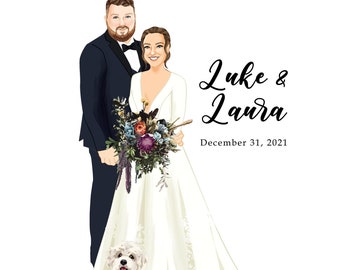 Wedding Guest Book Alternative - Canvas Guest Book - Illustration Cartoon Portrait - Guestbook Idea - Wedding Sign In Board - Winter Wedding