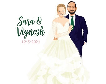 CUSTOM WEDDING ILLUSTRATION - Wedding Portrait, Wedding Guest Book, Couple Illustration, Unique Guest Book Alternative, Bride Illustration