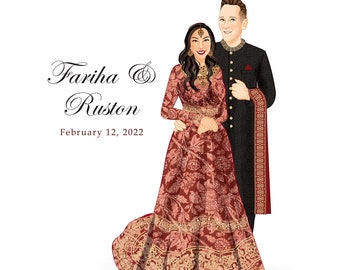 Indian Wedding, Wedding Guest Book, Personalized Wedding Portrait, Custom Wedding Illustration, Shaadi Wedding, Wedding Gift