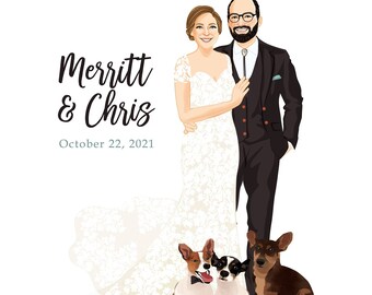 Wedding Canvas Guest Book - Include your Pets! - Illustration Cartoon Portrait - Pet Dogs - Guestbook Idea - Wedding Sign In Board