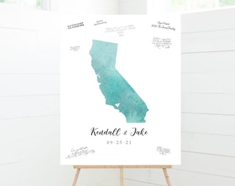 Map Wedding Guest Book Alternative - Watercolor State Map Guest Book - Custom State(s)