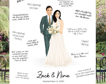 Custom Wedding Portrait, Personalized Wedding Illustration of Husband and Wife, Wedding Guest Book, Gift for Married Couple